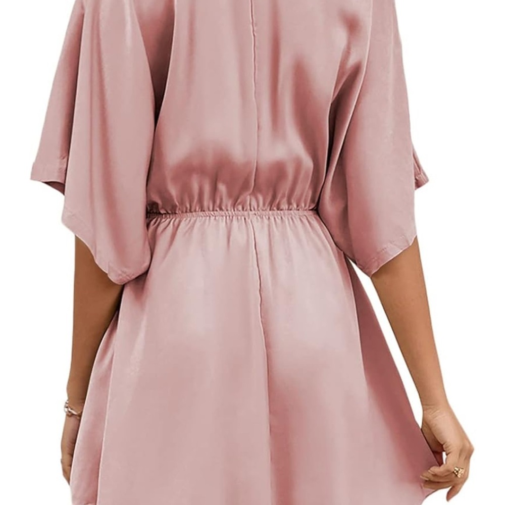 Elegant Pink Satin Wrap Dress - Picture 3 of 3